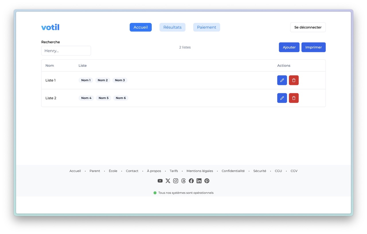 Interface pour créer les listes de candidats dans Votil