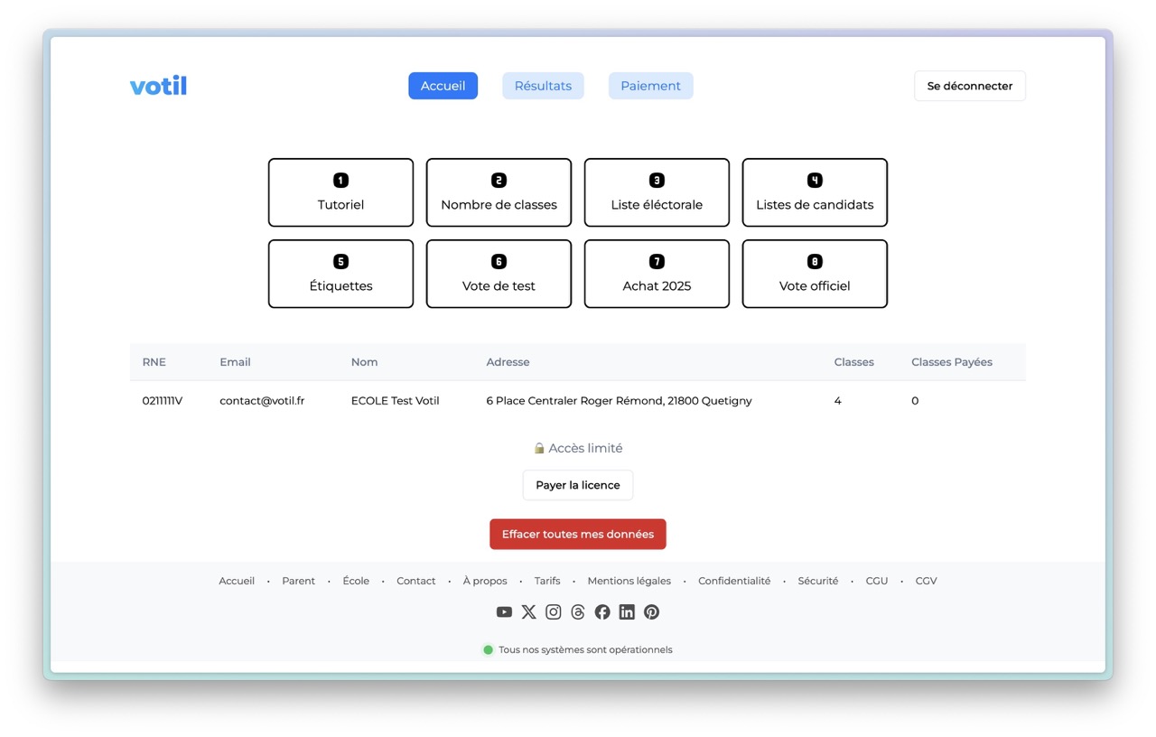 Interface principale de Votil